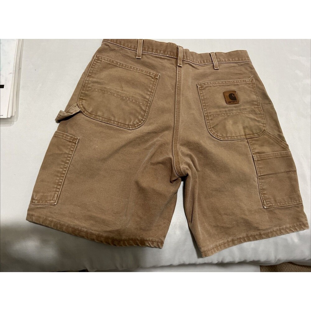 Carhartt Relaxed Fit Carpenter Shorts Tan Hammer Loop Workwear Size 32x8 Thick